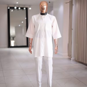 the stepped placket kaftan set – white